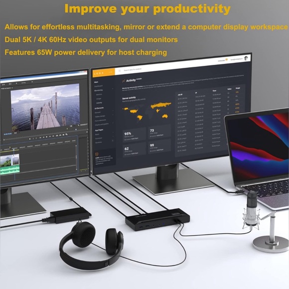 WAVLINK WL-UG69PD2 USB-C Dual 4K Universal Docking Station w/65W Power Delivery - Picture 3 of 11